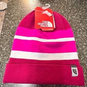 NWT The North Face Reversible Pink Striped Beanie